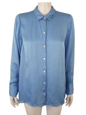 J Jill Blue Silky Satin Tunic Shirt Button Up Long Sleeve
